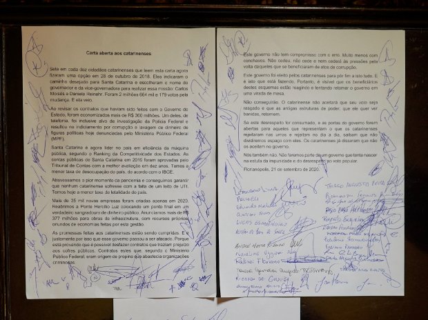 Em "carta aberta aos catarinenses", secretários ameaçam deixar governo se Moisés for afastado
